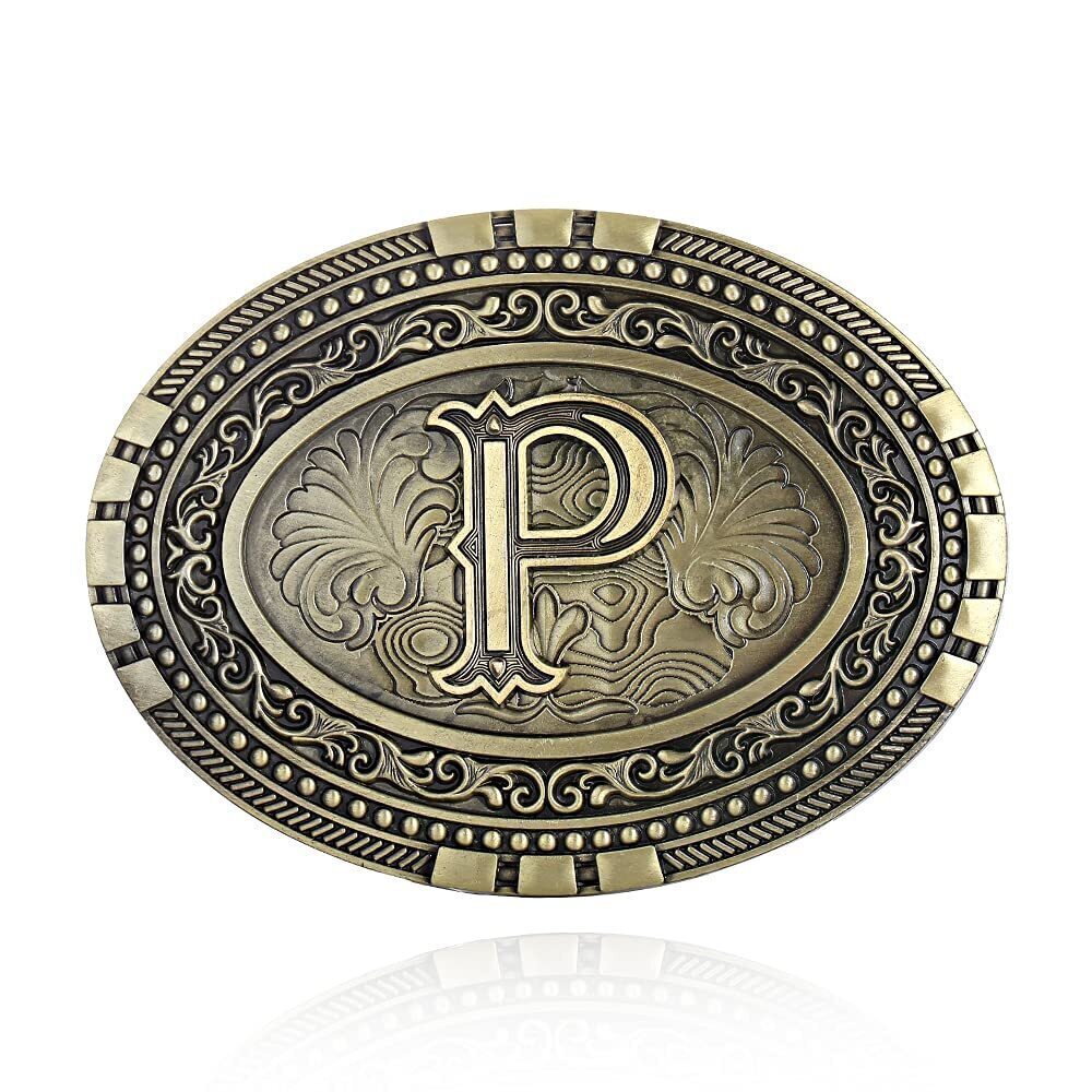 3802 Western Belt Buckle - Initial Cowboy Letter Oval Belt Buckles